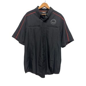 Harley Davidson Mens Black Short Sleeve Button Up Shirt L Skull Logo